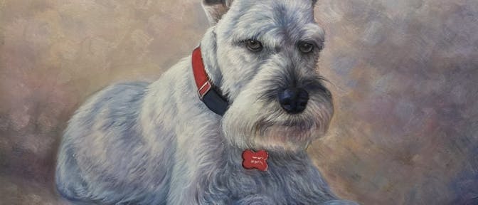 Oil portrait of an old dog sitting